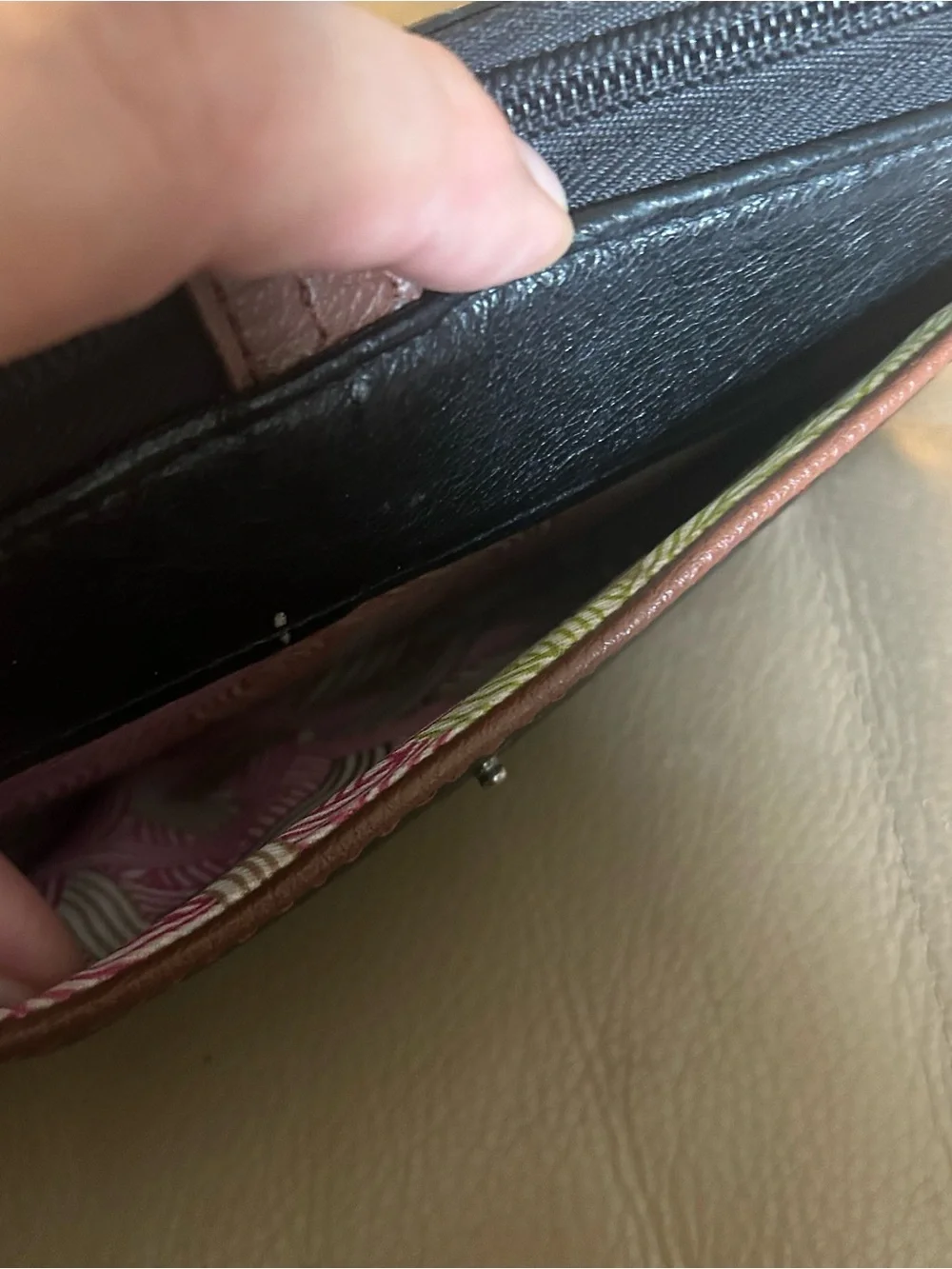 The Sak Iris Black Leather Smart Phone Black Brown Wallet Wristlet Clutch